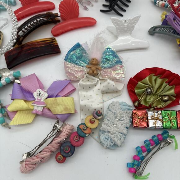 Huge Lot Of Vintage Hair Accessories. Clips, Ties Etc Over 70 Pieces - Picture 7 of 7